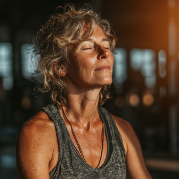 Persona anziana praticando yoga in ambiente sereno